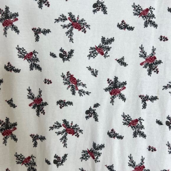 Croft & Barrow Womens Classic Tee XXL White Red Bird Holiday Print Long Sleeve - Picture 2 of 5